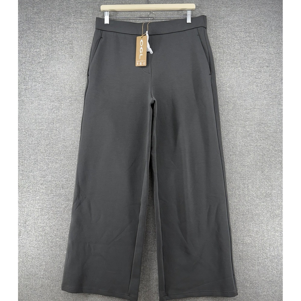 OGL Wide Leg Dress Pants Women Size Large Dark Gray Casual Pull On Office NEW